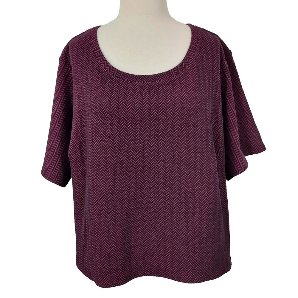 Ava Viv Herringbone Shirt Top Cropped Women Plus Size 4X Short Sleeve Stretch